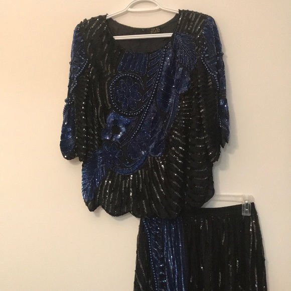 Vintage Pure Silk Beaded 2 Piece - Picture 1 of 8